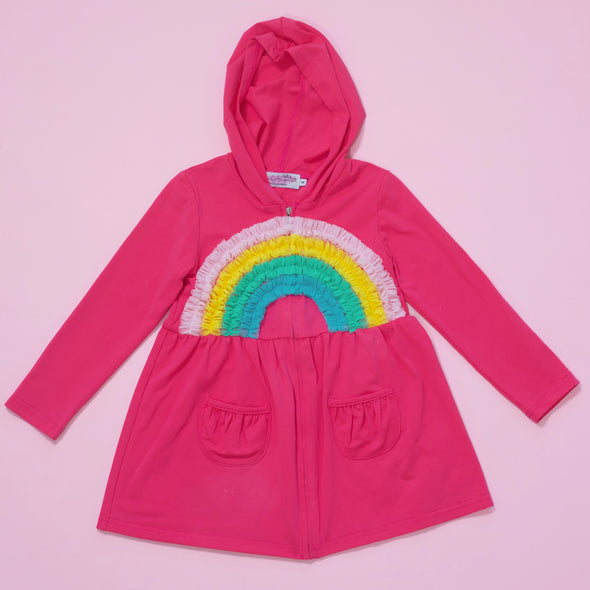 PREORDER - Hooded Cardigan - Pink + Bright Rainbow