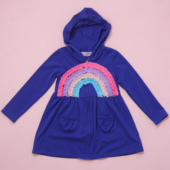 PREORDER - Hooded Cardigan - Blue + Pastel Rainbow