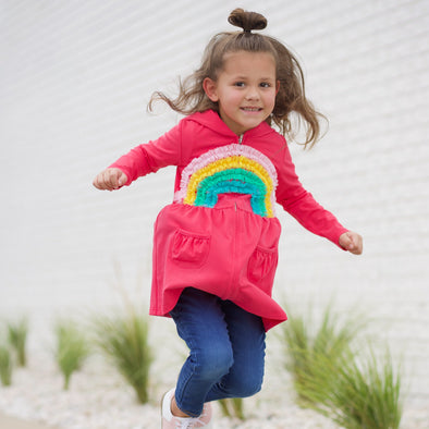 PREORDER - Hooded Cardigan - Pink + Bright Rainbow