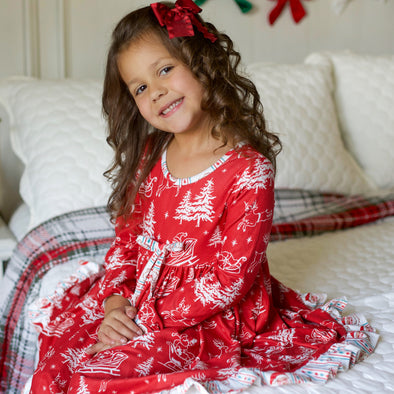PREORDER - Girl's Lounge Gown - Red Sleigh