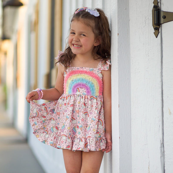 PREORDER - Rainbow Unicorn Ruffle Playset - Magical Summer Outfit for Girls