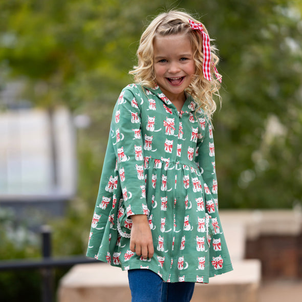 PREORDER - Zip-Up Hooded Cardigan - Christmas Kitties