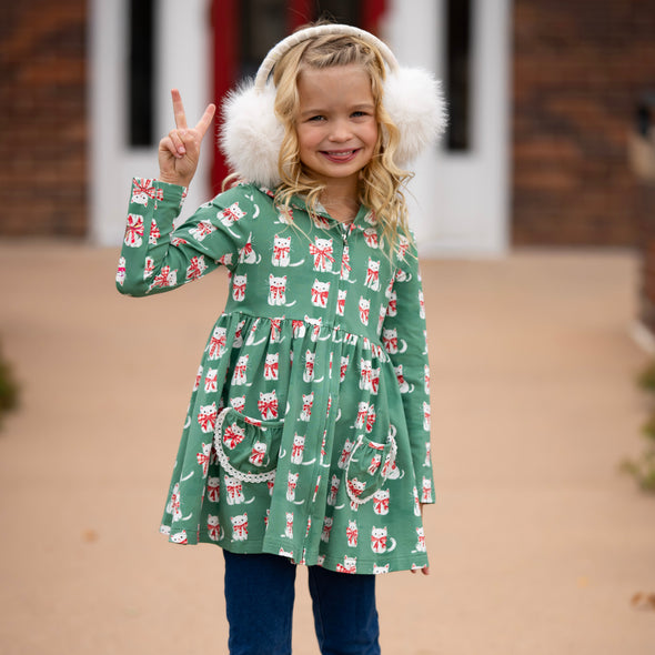 PREORDER - Zip-Up Hooded Cardigan - Christmas Kitties