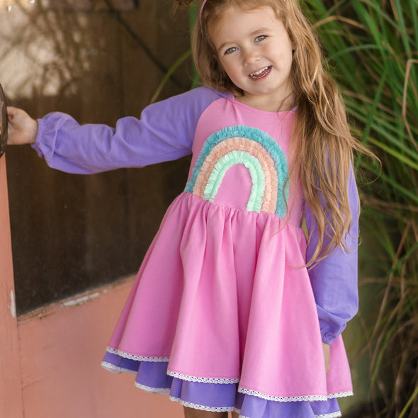 PREORDER - Hooded Rainbow Lucy Dress in Sweet Tart