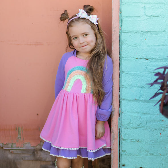 PREORDER - Hooded Rainbow Lucy Dress in Sweet Tart