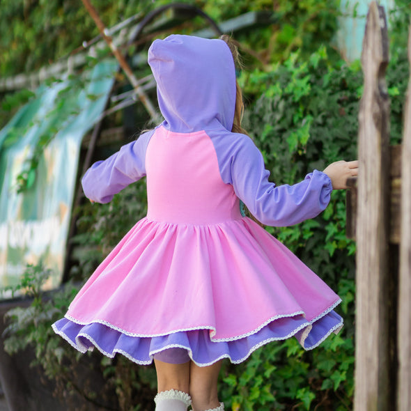 PREORDER - Hooded Rainbow Lucy Dress in Sweet Tart