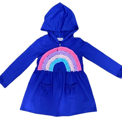 PREORDER - Hooded Cardigan - Blue + Pastel Rainbow
