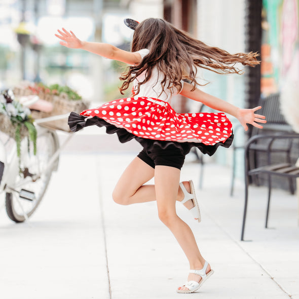 Lucy Dress - Rainbow Mouse in Red Dot