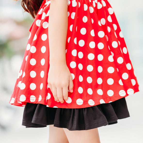 Lucy Dress - Rainbow Mouse in Red Dot