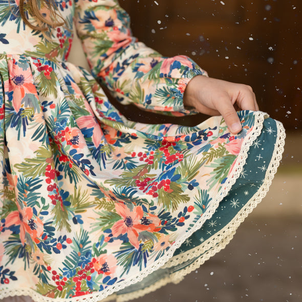 PREORDER - Double Layer Twirl Dress - Christmas Pine & Berries