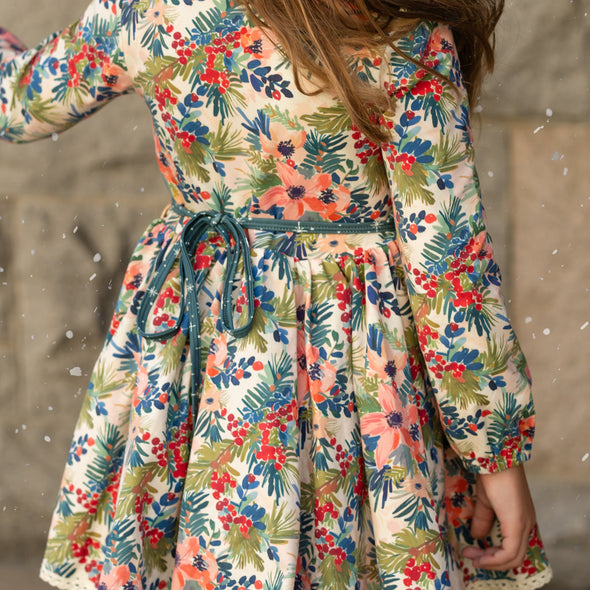 PREORDER - Double Layer Twirl Dress - Christmas Pine & Berries