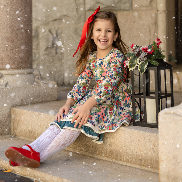 PREORDER - Double Layer Twirl Dress - Christmas Pine & Berries