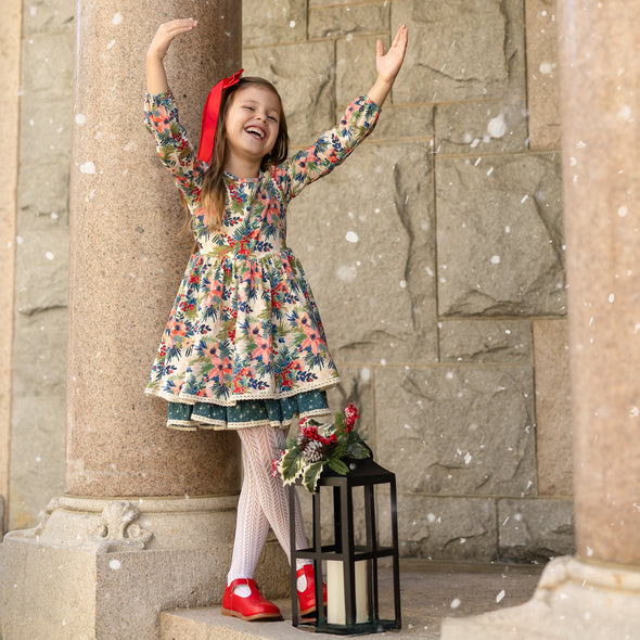 PREORDER - Double Layer Twirl Dress - Christmas Pine & Berries