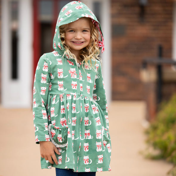 PREORDER - Zip-Up Hooded Cardigan - Christmas Kitties