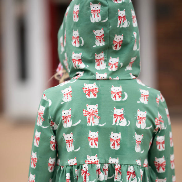 PREORDER - Zip-Up Hooded Cardigan - Christmas Kitties