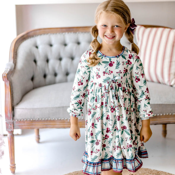 Girl's Lounge Gown - Holly & Berries