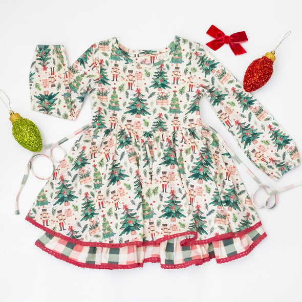 PREORDER - Double Layer Twirl Dress - Watercolor Nutcracker