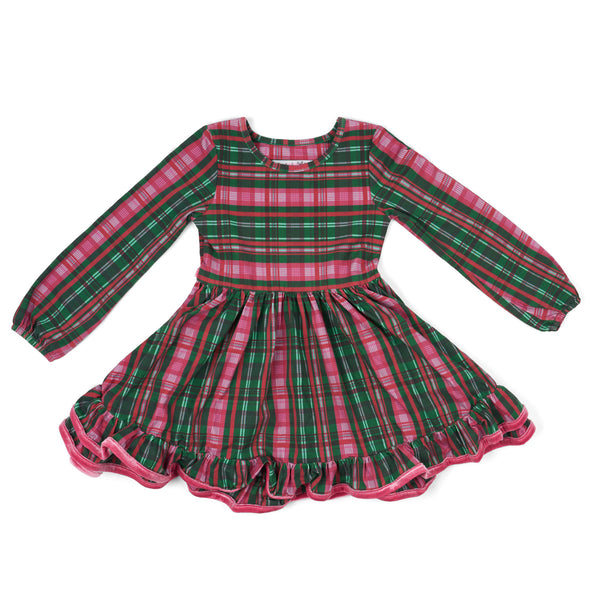 PREORDER - Market Dress - Festive Pink & Green Plaid