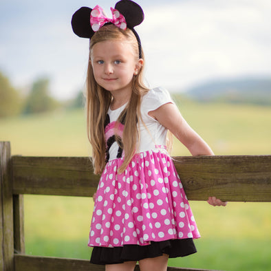 PREORDER - Lucy Dress - Rainbow Mouse in Pink Dot