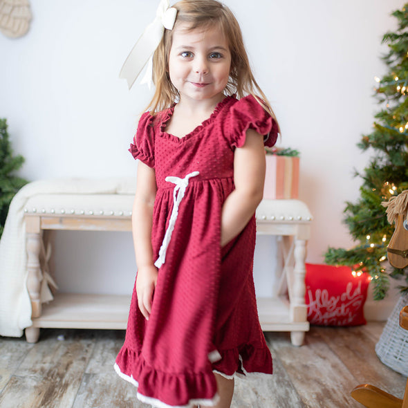 Girl's Dotted Cranberry Lounge Gown