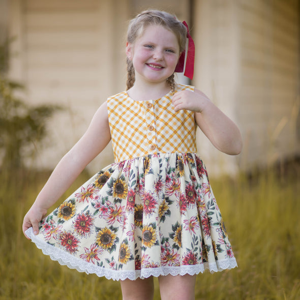 Gold Gingham Sunflower Tunic Set