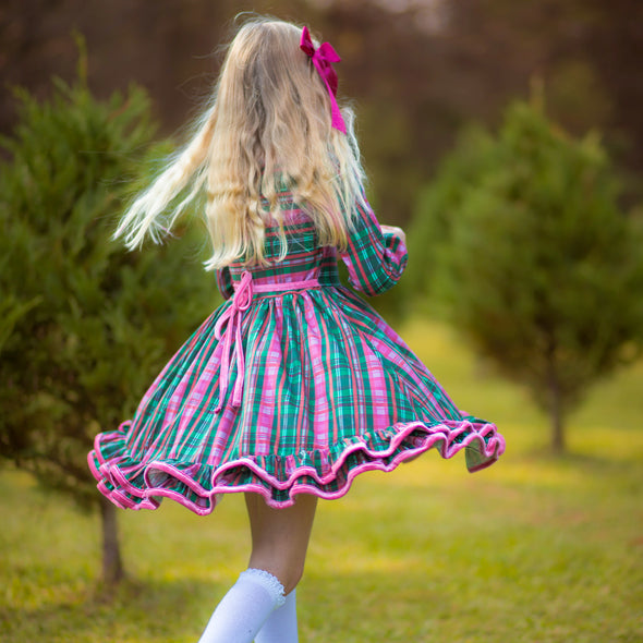 PREORDER - Market Dress - Festive Pink & Green Plaid