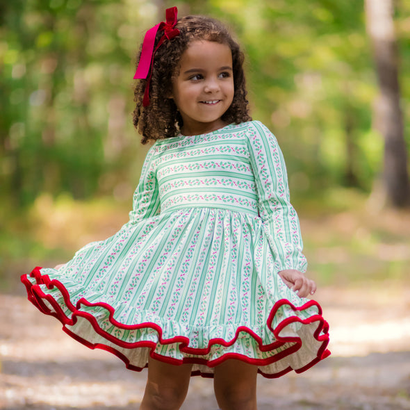PREORDER - Market Dress - Green Stripe Holly