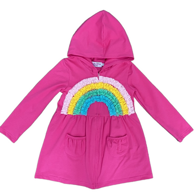 PREORDER - Hooded Cardigan - Pink + Bright Rainbow