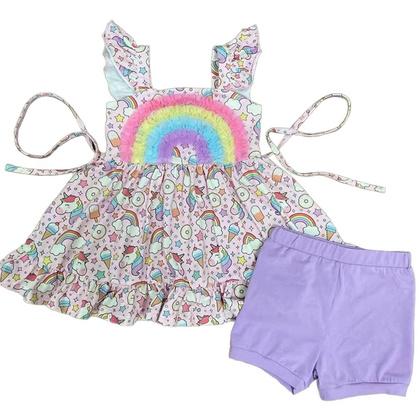 PREORDER - Rainbow Unicorn Ruffle Playset - Magical Summer Outfit for Girls