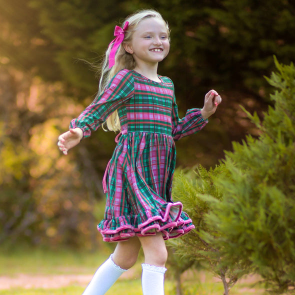 PREORDER - Market Dress - Festive Pink & Green Plaid