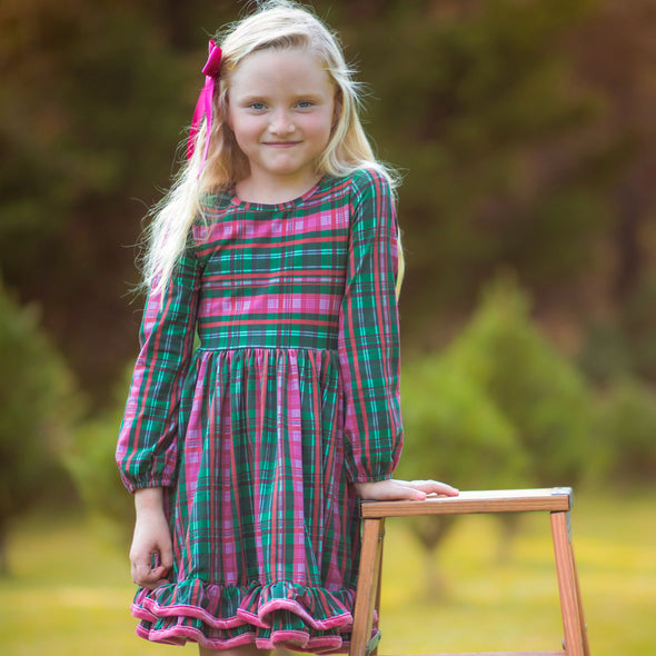 PREORDER - Market Dress - Festive Pink & Green Plaid
